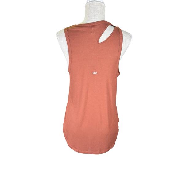 ALO Yoga Ribbed Peak Cut Out Tank Top Women's Small Orange Brown Athleisure Gym - Picture 7 of 9